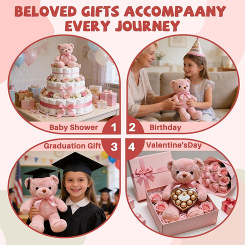 13.5" Pink Teddy Bear Stuffed Animals Soft Small Teddy Bear Cute Cuddly Stuffed Bear Plush Toys for Kids Girls Birthday