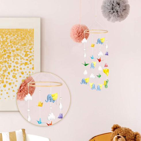 Baby Mobile DIY Kit - Nursery Wooden Frame Mobile Crib Bed Bell Ceiling Wind Chime Hanging DIY Frame Ornaments Handmade