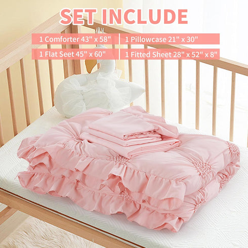 4 Set Pinch Set HOMBYS Pieces Pink Princess Toddler Bedding for Girls Kids, Ultra Soft Blush Pleat Comforter