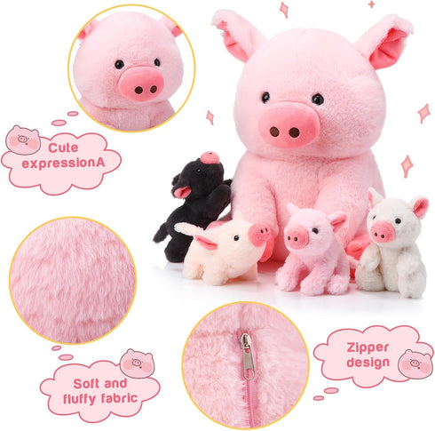 5 12 Inch Mommy 4 Silipull Pcs Pig Stuffed Animals, Large Plush Pig with Little Baby in Mother Belly, Gifts