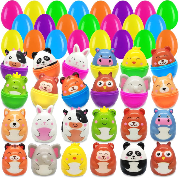Prefilled Easter Eggs with Squishy Toys - 24 Pack Filled Easter Basket