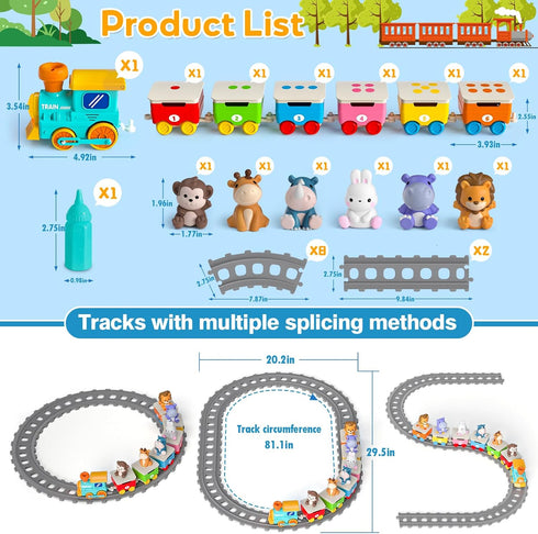 1 2 3 Set Counting, 18 Toddler Toys for Year Old, Electric Zoo Animal Train with Music, Lights & Steam, Montessori