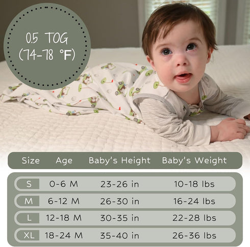 100% Organic Cotton Baby Sleep Sack, 0.5 TOG Lightweight, 2-Way Zipper Toddler Sleep Sack for 12-18 Months