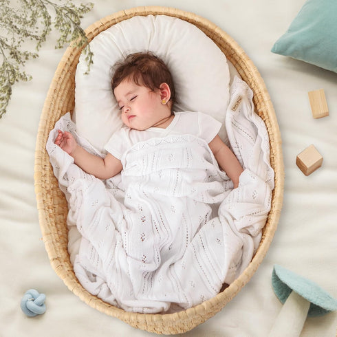 Cozy White Pointelle Baby Blanket - Soft and Breathable