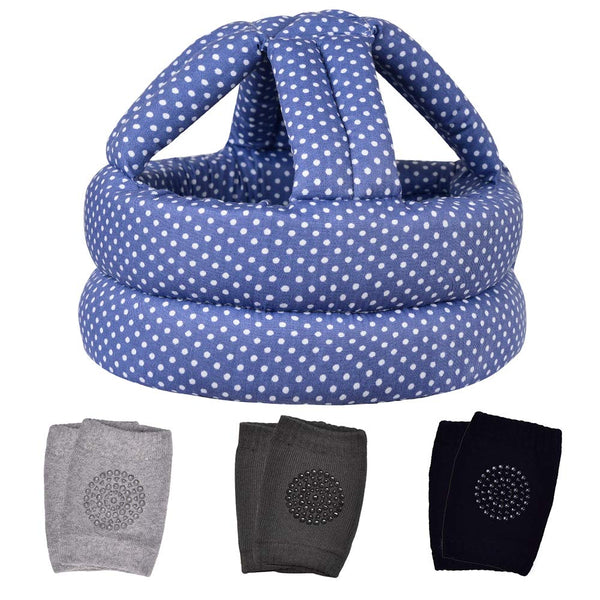Baby Helmet & Baby Knee Pads for Crawling - Infant Helmet & Walking Baby Helmet for Age 6-36 Months, Blue Dots