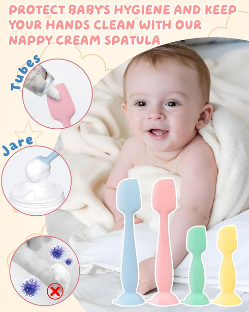 4-Pack Upgraded Silicone Diaper Cream Spatula with Travel Case - Soft Full-Size & Mini Applicators for Rash Ointment