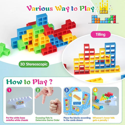 64Pcs 2 LIMYIOM Tetra Tower Game, Family Board for Players Family Games, Christmas Stocking Stuffers for Teen Boys