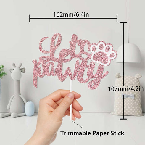 Let's Pawty Cake Topper Decorations with Dog for Pink Pet Puppy Birthday Theme Anniversary Party Decor Supplies