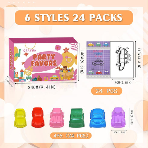 24 Set Pcs Easter Gifts for Kids with Car Shaped Crayons - Easter Egg Fillers Cards for Kids School Basket Stuffers