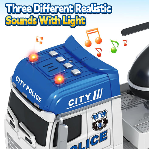 3 4 5 6 7 8 25" Kids Toys for Years Old Boys, Police Truck Toy with Racing Car and Helicopter, Toddler Friction Powered