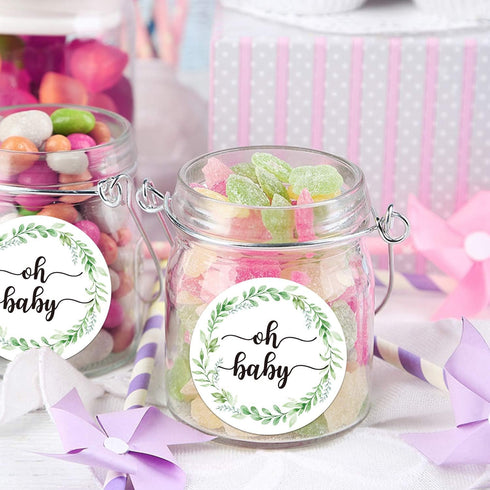 None Brand 50 Pcs Greenery Baby Shower Thank You Labels, 2 Inch Round Stickers with Green Leaf Design