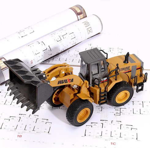 1/40 Bulldozer Scale Diecast Four Wheel Loader Truck Toy, Metal Construction Equipment Models for Kids