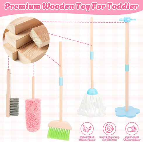 Set, Set 7 Set, 3+ Kids Cleaning Wooden Toddler Broom for Housekeeping, Pieces Montessori Cleaning Toys with Kids Broom