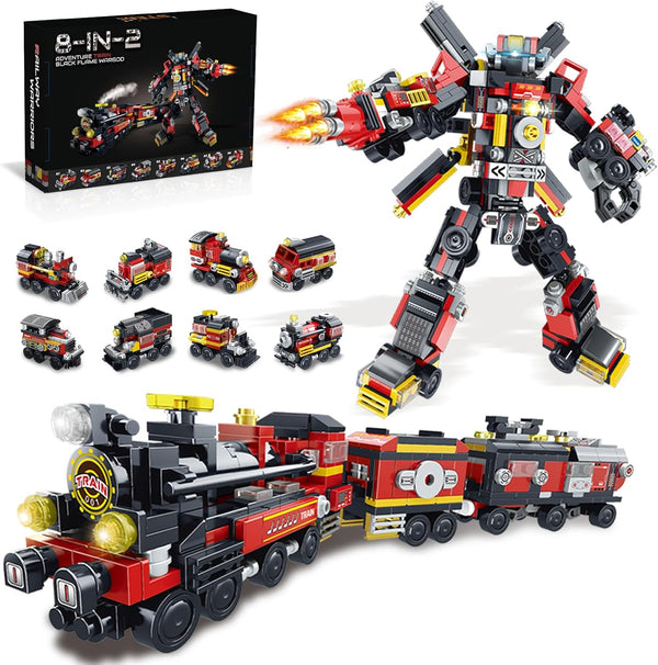 Transforming Train Building Block Toys for Boys Girls Aged 6-12, 8in2 Construction Toys, Idea Gifts for Kids (766P)