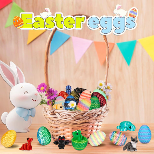 Fenoee 24Pcs 3D 3D Prefilled Easter Eggs - Printed Surprise Eggs with Animals Toys Capsule Vending Machine Toy Easter