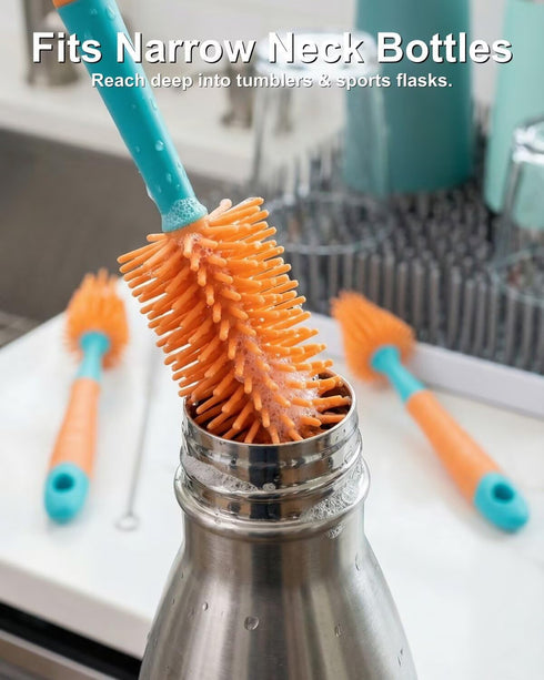 cicike Set (3-in-1) Silicone Baby Bottle Brush - Water Bottle Cleaner with Nipple & Straw Brush - BPA Free, Detachable