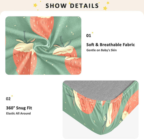 Bseiialft 52 28 Strawberries Green Crib Sheets for Boys Girls Soft and Breathable Cotton Baby Sheets for Standard Crib