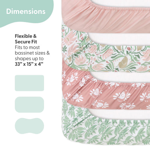 4-Pack The Peanutshell Baby Bassinet Sheets for Girl - Soft, Oval & Fitted Baby Girls Sheet, Rectangle, Fitted Covers