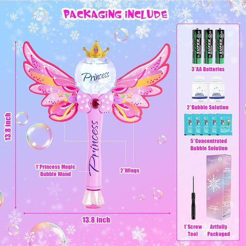 Princess Magic Bubble Wand Blower for Kids, Musical & Light Up Automatic Bubble Machine, Outdoor Toy for Girls (Pink)