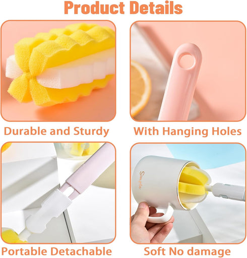 4PCS Bottle Brush + 4 PCS Nipple Brush Set, Baby Bottle Brushes and Cleaner for Milk Bottles and Cups