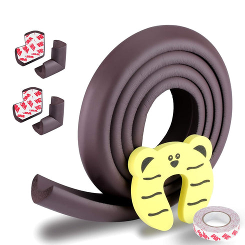 Baby Proofing Edge and Corner Guards, Heavy-Duty 3M Pre-Taped Furniture Bumper, Coffee Brown (6.5 Feet + 4 Corner)