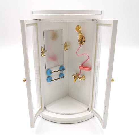 SXFSE Room,1:12 Dollhouse Shower Dollhouse Miniature Furniture Simulation White Bathroom Shower Room