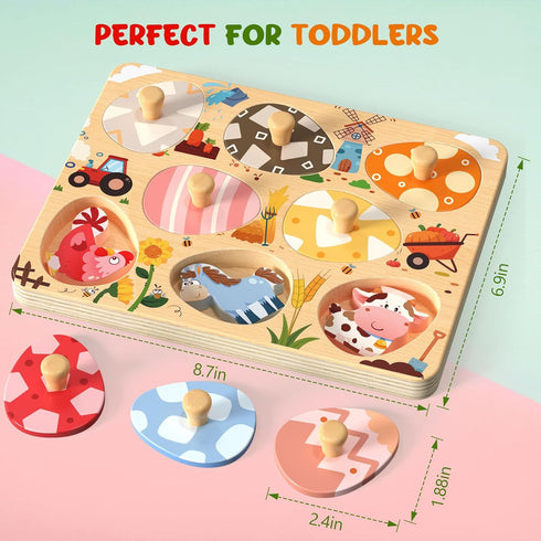 8 Zeoddler Easter Wooden Puzzles for Toddlers, Pcs Farm Animal Matching Egg Puzzle, Montessori Toys for Boy Girl
