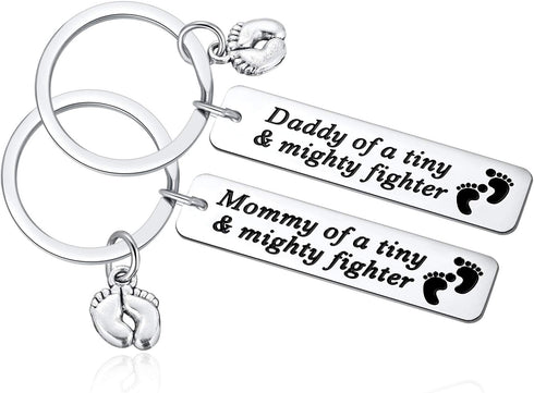 Ralukiia NICU Dad Mom Preemie Baby Gift - Mommy/Daddy of A Tiny Mighty Fighter Keychain