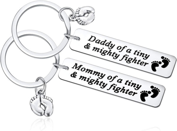 Ralukiia NICU Dad Mom Preemie Baby Gift - Mommy/Daddy of A Tiny Mighty Fighter Keychain
