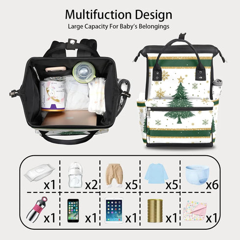Hsnar Backpack Snowflakes Christmas Tree Waterproof Diaper Bag Large Capacity Baby Bag with Stroller Straps