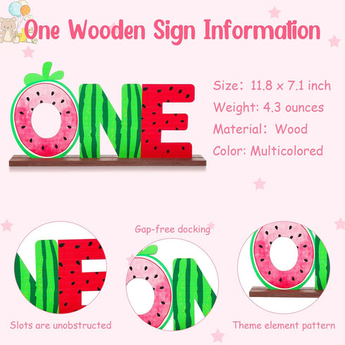 Watermelon One Letter Sign Wooden Centerpieces for First Birthday Party Decor, Summer Fruit Photo Props