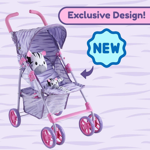 Baby Doll Stroller for Toddlers 1-3, Pink & Purple Folding Baby Toy Stroller for Dolls, Pillow Animal Toy