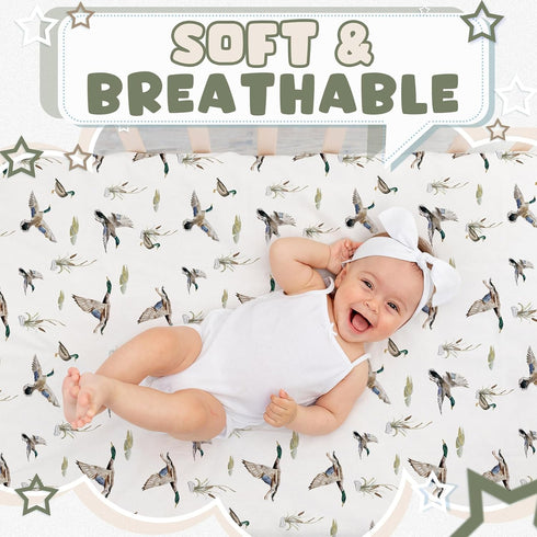 4 Pack 52'' 28'' Set CroBlissful Mallard Duck Baby Crib Fitted Sheet x Duck Hunting Stretchy Neutral Fitted Crib