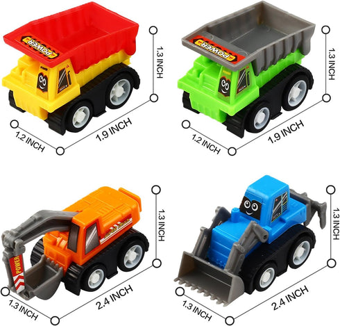 12-Piece Mini Truck Toy Kit - Pull Back Construction Vehicles for Kids, Great Party Favors and Birthday Gifts