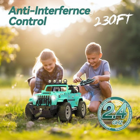 DEERC Remote Control Truck, 1:16 RC Car with Fog Mist & Music, 2.4GHz All Terrain SUV Gifts for Boys