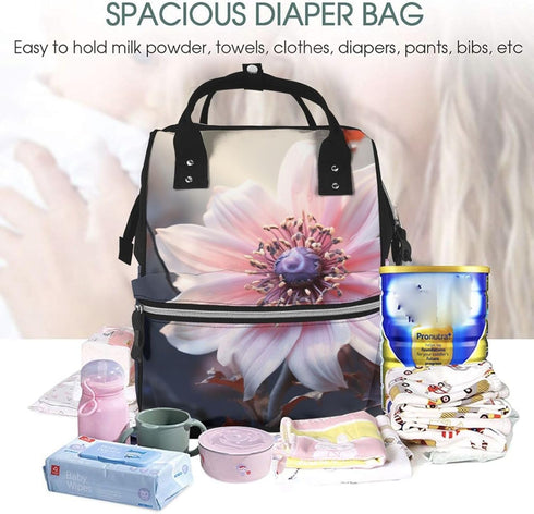OUSIKA Backpack Daypacks Flower Blossom Print Diaper Bag Multifunction Laptop Travel Large Nappy Bag, Black, One Size