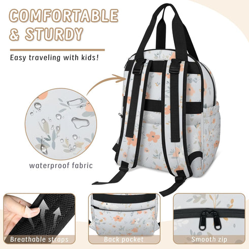 Eativisa Backpack-Multi-functional Simple small flowers Diaper Bag mother and baby bag Thermal compartment USB charging