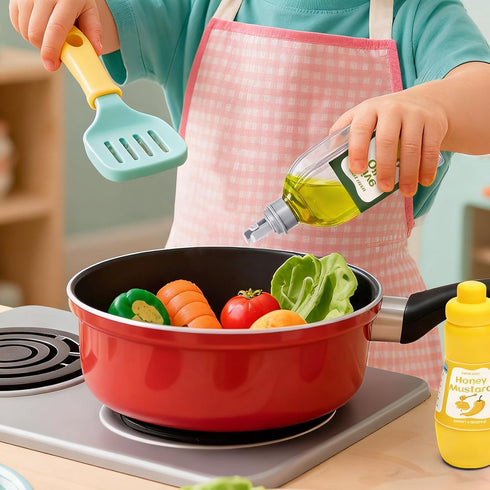 MOEAWS 6 Set Pcs Condiment Toys with Storage Rack and Gift Box, Play Food for Kids Kitchen, Pretend Food Play Kitchen