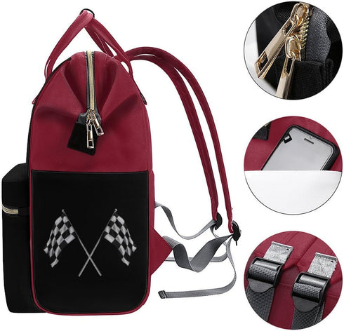 SONGTING Backpack Mommy Daypack Black and White Checkered Flags Diaper Bag Travel Waterproof Bag Nappy