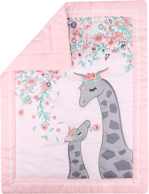 CribMATE 3 Set Mommy Set Sheet,Skirt,28 52 PCs Pink Floral Giraffe Nursery Crib Bedding Lovely Giraffe Baby Giraffe