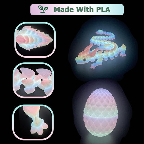 UXBSTM 3D 3D Printed Dragon Eggs with Dragon Inside, Mystery Crystal Dragon Easter Egg Fillers Toys, Articulated Fidget