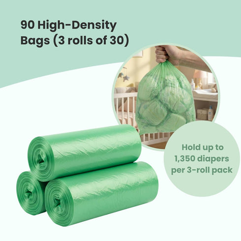(90 Count) 3 Pack iTouchless Universal Diaper Pail & Trash Can Refill Bags - Heavy Duty & Tear-Resistant Nursery Liners