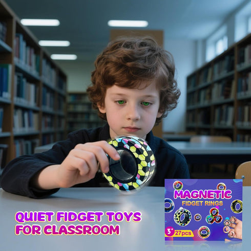 HotubFolks 27 Set Pcs Magnetic Rings Fidget Toys Classroom Prizes for Kids Finger Magnet Rings ADHD Anxiety Fidget