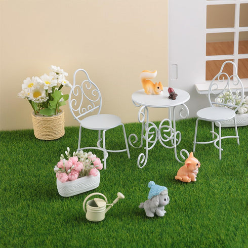 Minamzee 1/12 Sets, 9Pcs Sets, Scale Dollhouse Table Chair Metal Miniature Patio Dollhouse Fairy Garden Bistro Outdoor