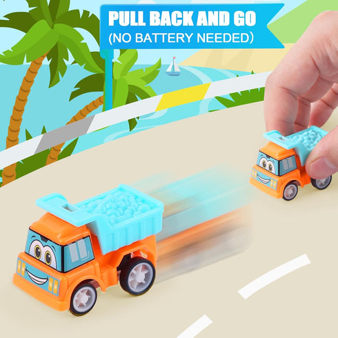 32 Pack Sets Valentines Day Gifts for Kids, Trucks Valentines Day Cards for Kids with Construction Vehicles Toys, Pull