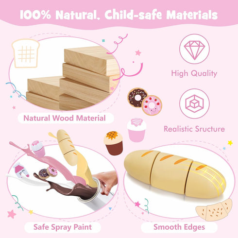 Playset 23pcs Sets SIMPLIPLAY Wooden Bakery Food Toys, Wooden Pretend Play Food for Kids, Play Kitchen Accessories