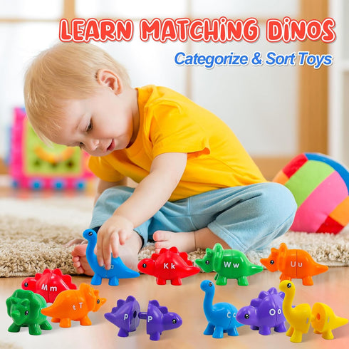 Montessori Learning Toys for Toddlers 1-3, Matching Letters Fine Motor Toy, 26 PCS ABC Dinosaur Alphabet Games