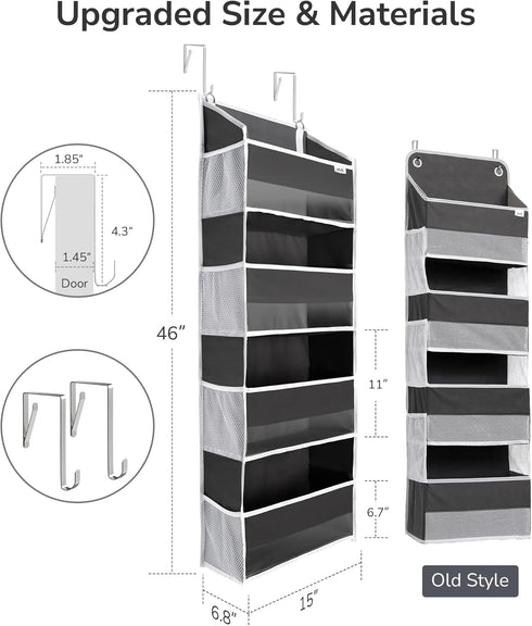 ULG 1 Pack Over Door Organizer, 4 Large Pockets and 6 Mesh Side Pockets for Bedroom Nursery Storage (Dark Grey)
