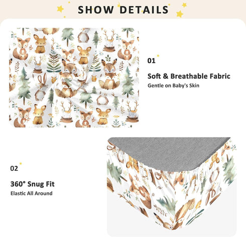 Soft Jersey Knit Crib Sheets - Watercolor Forest Animals - Fits Standard Crib & Toddler Bed Size M