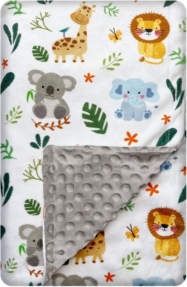 Baby Blanket Double Layer Soft Plush Minky with Dotted Backing for Boys Girls, Toddler Newborn Shower Gifts (Cute